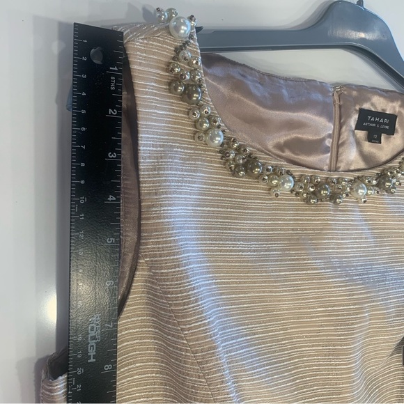 Tahari Sharon Fit & Flare Beaded Cocktail Dress 12 NWT Taupe Beige Party Classy - Picture 11 of 15